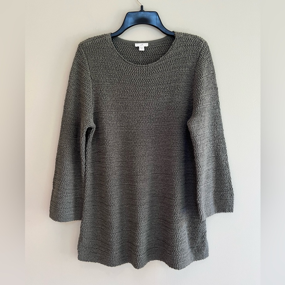 NWT J.Jill Caraway Chunky Knit Round Neck Pullover Tunic Sweater, Gray, MP